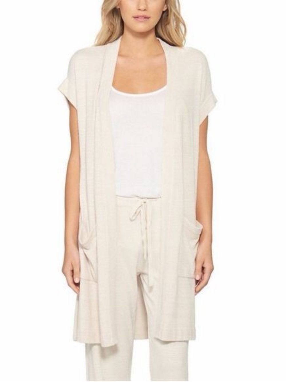 Barefoot Dreams CozyChic Ultra Lite Sleeveless Long Cardigan Size XL Stone Beige